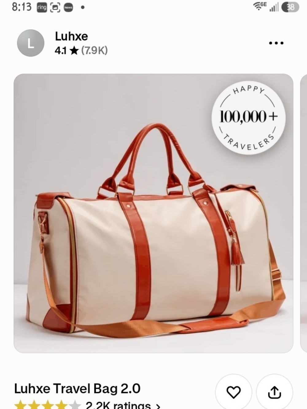 Cream & Tan Travel Duffel Bag
